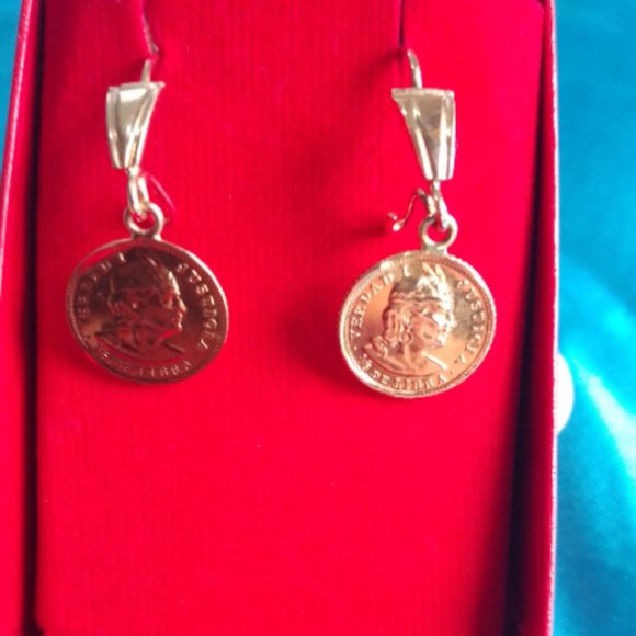 Peruvian Antique Coin Earrings - 18k Solid Gold - Picture 4 of 8